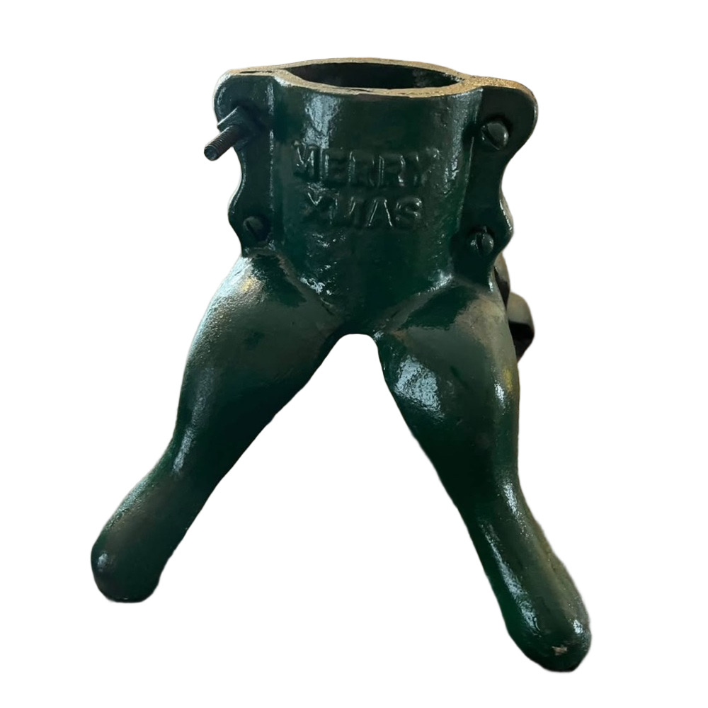 Antique Christmas Tree Stand A Merry Xmas Dark Green Cast Iron 1930s Brockville